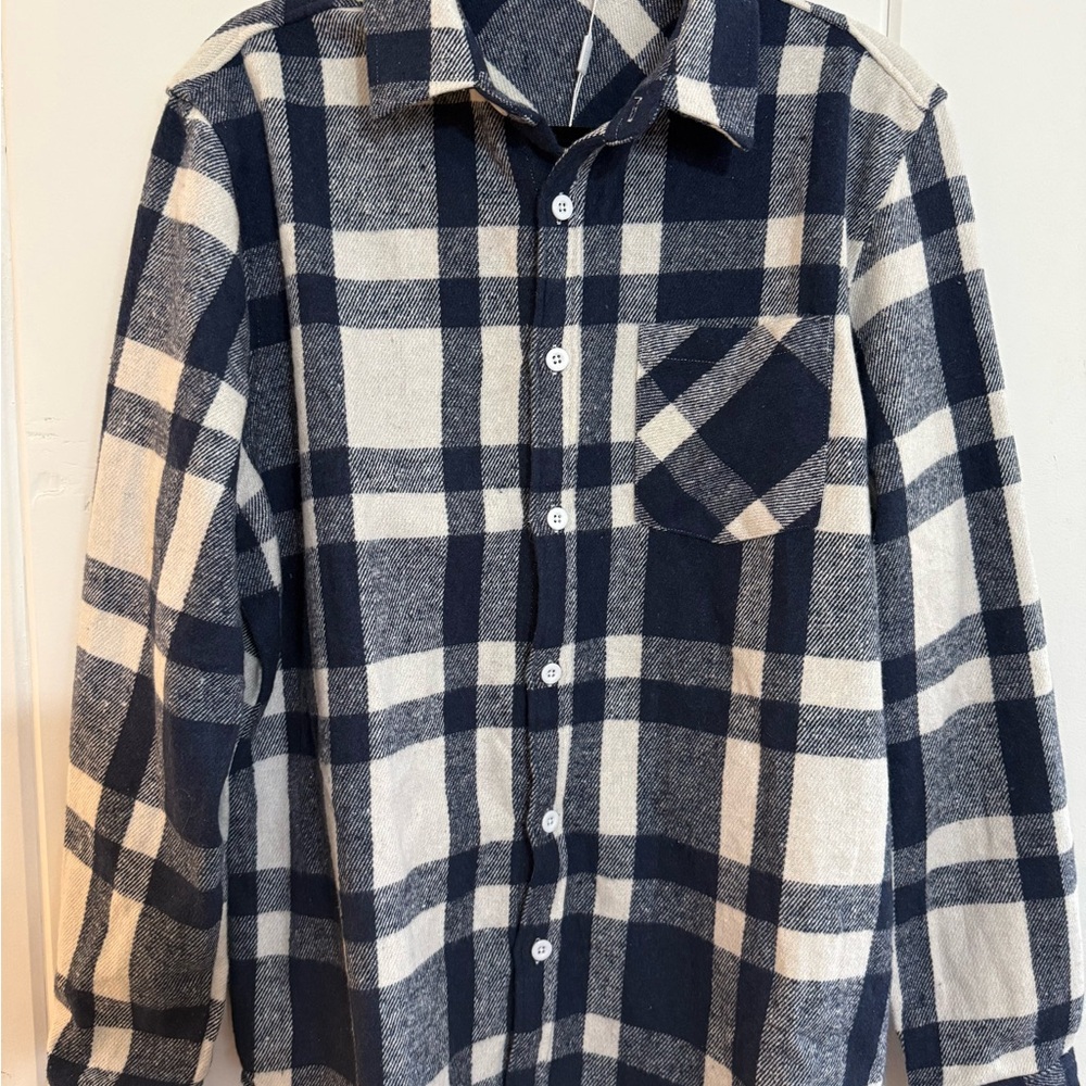 Coolfandy Plaid Flannel Shirt in Navy and Cream size Large sporty
